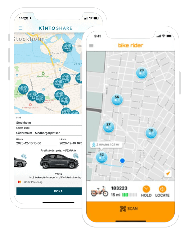 shared mobility application view on mobile phone