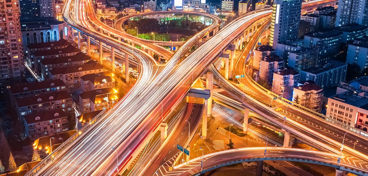 Longexposure of vehicle lights on intersection of highways