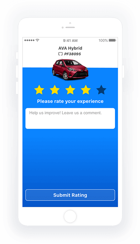 Carshare Vehicle Rental Rating experience on mobile
